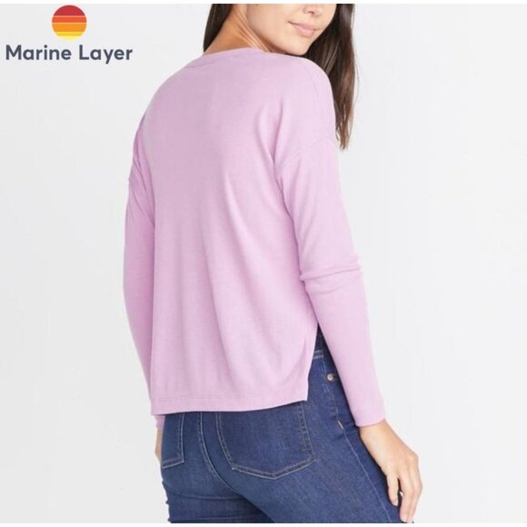 Marine layer Cait Lightweigh Henley-lilac Tee sz medium long sleeve relaxed new - Picture 2 of 14